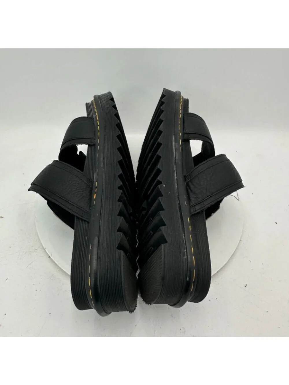 Dr. Martens Myles II Men Size 14 Black Leather  Brass Buckled  Platform Sandal
